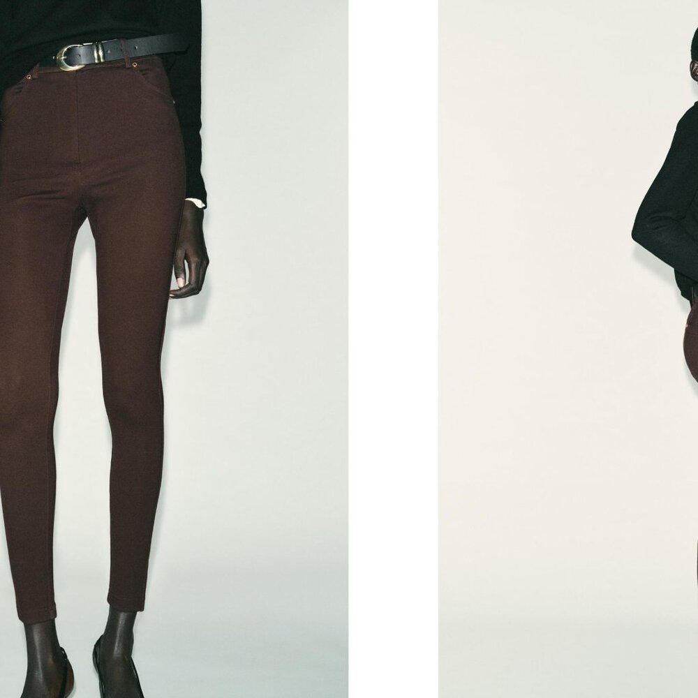 ZARA MID-RISE DARK BROWN GOLD STUD JEGGINGS - MEDIUM